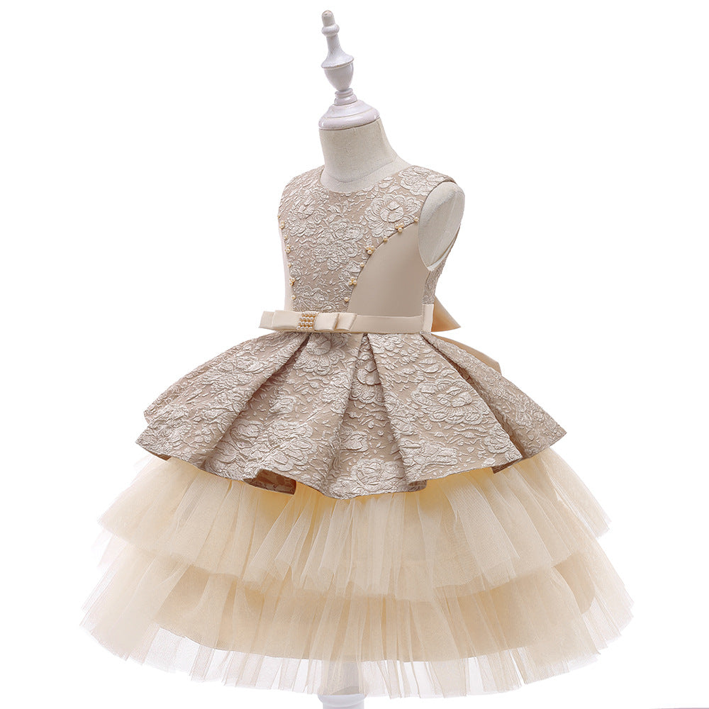 New Children's Dress Gauze Girl Princess Skirt Jacquard Pompous Dress Runway Dress