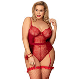 Large size sexy lingerie sexy patchwork see-through Garter jumpsuit with steel ring
