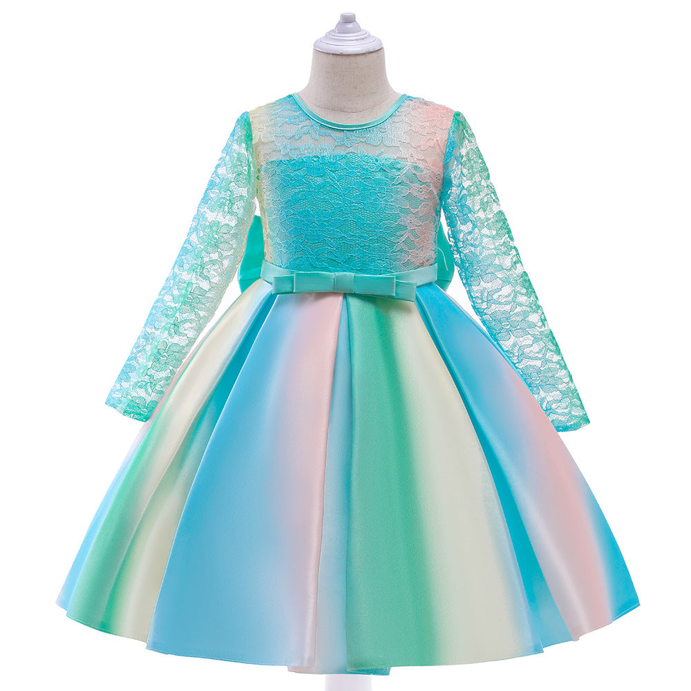 New Children's Dress Princess Dress With Colorful Pompous Skirt With Big Bow On The Back Flower Child Dress