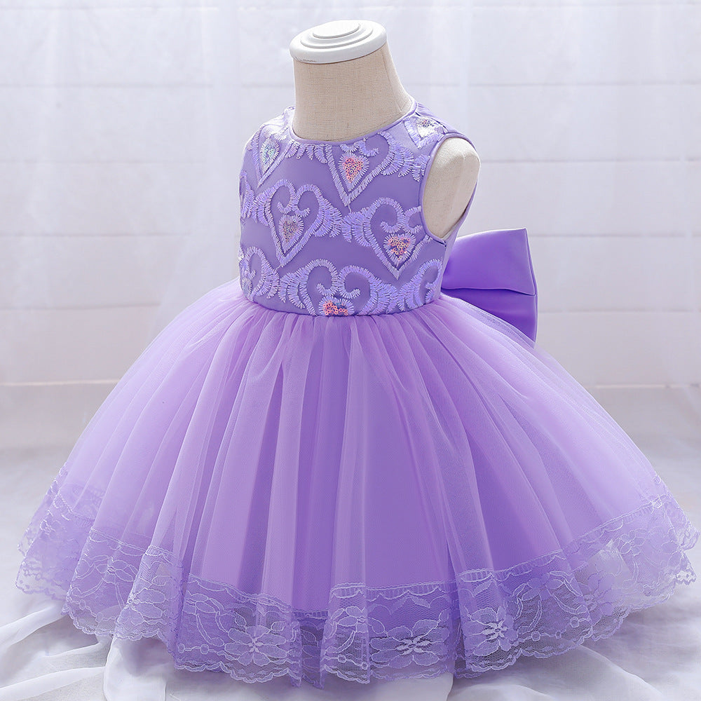 European And American New Girl Princess Dress Baby First Birthday Dress Female Pompous Skirt Big Bow Flower Girl Dress