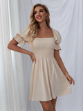 Women's Square Neck Ruffle Sleeve A-line Dress