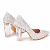 Fashion transparent crystal heel bridal wedding shoes