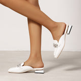 Square toe low heel semi-toe box half slippers women's outdoor beach shoes