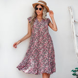 Women's V-neck Ruffle Sleeve Floral Dress