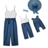 Splicing solid color sling parent-child jumpsuit for Mom and Me