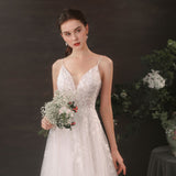 A-Line Sweep-Brush Train Lace Tulle Wedding Dress