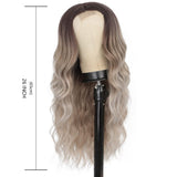 New wig gradient color medium split long curly hair front lace women's chemical fiber wig Headcover