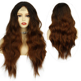 Wig female front lace long curly hair center split bangs front lace wig gradient color chemical fiber headgear