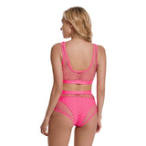 Mesh sexy pink bikini split swimsuit