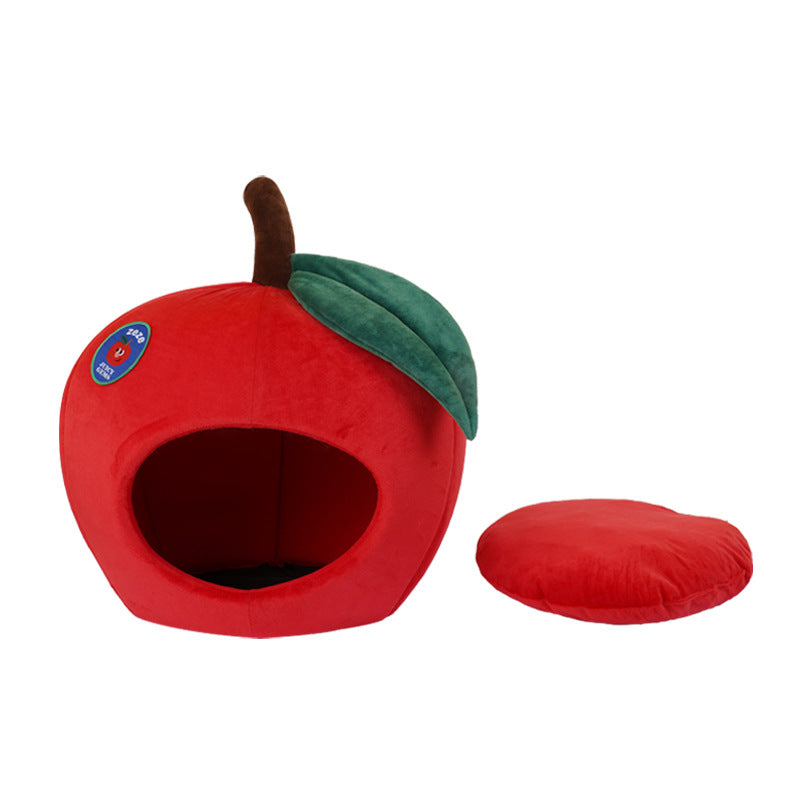Apple cat's nest is warm and comfortable in winter. Fully enclosed soft nest cat house sleeps. General pet products for four seasons