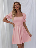 Women's Square Neck Ruffle Sleeve A-line Dress