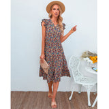 Women's V-neck Ruffle Sleeve Floral Dress