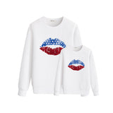Cartoon lip print mother And daughter cotton sweater For Mom And Me