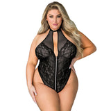Plus size sexy lingerie scarf backless imitation leather sexy open chest jumpsuit