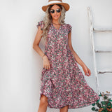 Women's V-neck Ruffle Sleeve Floral Dress