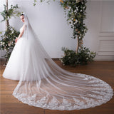 Long tail lace rows of flowers bridal veil