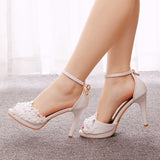 Stiletto heel shoes hollow out bridal wedding shoes