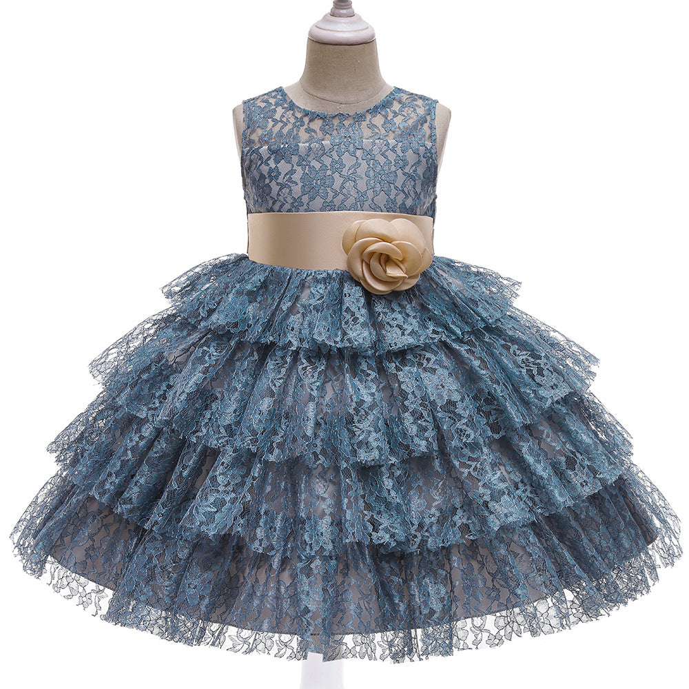 Sleeveless Multilayer Lace Gauze Dress For Girls Wedding Dress