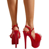 Fashion thick platform fluffy shoes plus size stiletto heel high heel sandals women