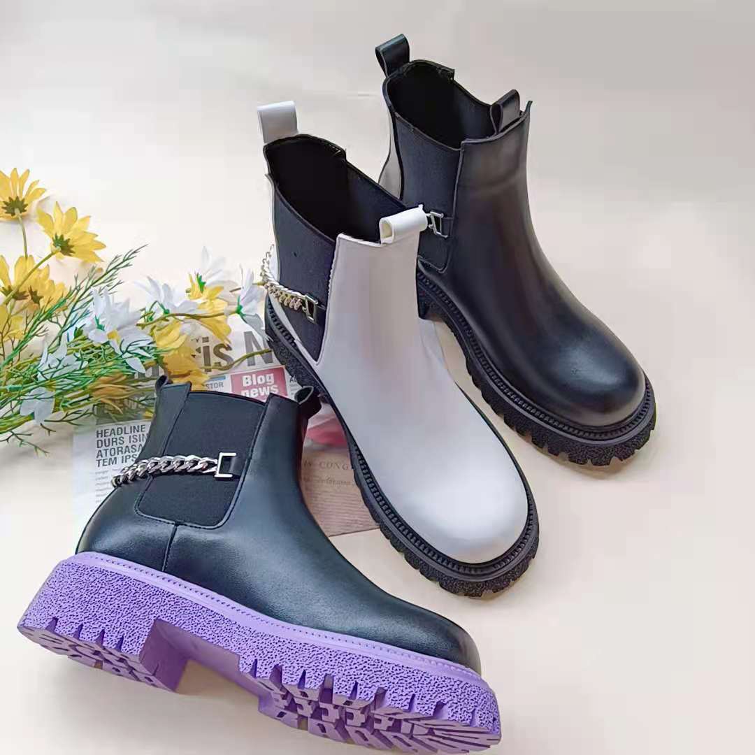 Women's Dr. Martens boots fashion short boots comfortable flat PU leather boots chain decoration