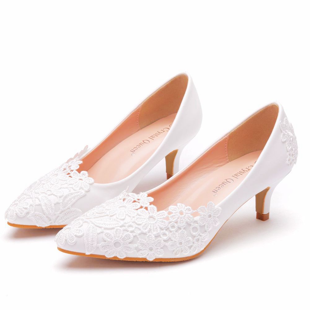 5cm elegant simple lace flower wedding shoes white high-heeled bridal shoes adult ceremony shoes wedding shoes