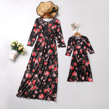 Mother-daughter matching outfit long sleeve floral print dress