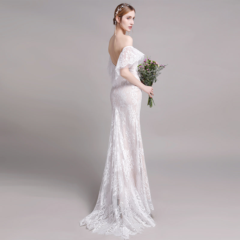 Trumpet-Mermaid Floor Length Lace Tulle Wedding Dress