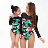 Parent-child swimwear long sleeve printed one-piece bikini surfing snorkeling swimsuit for Mom and Me
