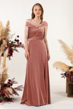 Sheath-Column Floor Length Velvet Bridesmaid Dress