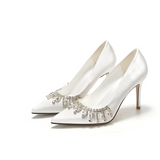 Satin bridal shoes tassel rhinestone high heels
