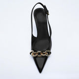 Women's Shoes chain jewelry slingback leather high heels pointed sandals stiletto heel pumps