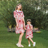 Parent-child printed red dress mother-daughter matching outfit For Mom And Me