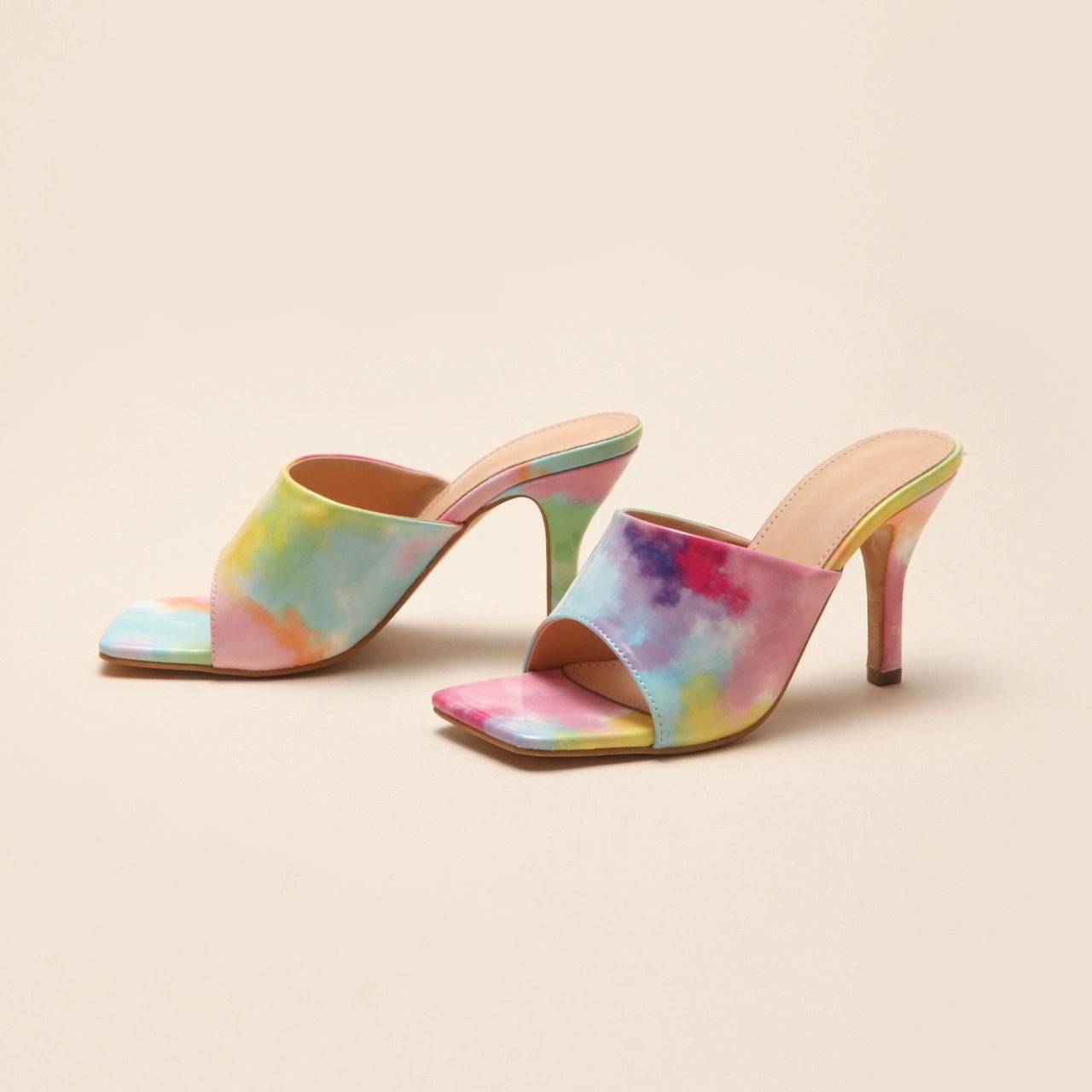 Fashion rainbow stiletto heel slippers women's high heel sandals large size sandals women