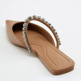 Women's shoes bright rhinestone sling slingback flat shoes pointed toe toe cap half slippers