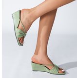 Summer bowknot stiletto wedge slippers square toe comfortable slip-on sandals for women
