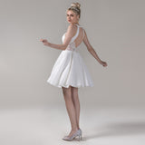 A-Line Knee Length Satin Lace Wedding Dress