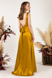 Sheath Sweep Acetate Satin Bridesmaid Dress