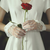 Bridal tulle beaded ruffled gloves