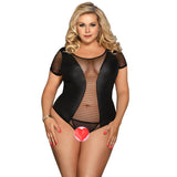 Plus size sexy lingerie faux leather striped mesh stitching see-through sexy jumpsuit