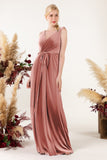 Sheath-Column Floor Length Velvet Bridesmaid Dress