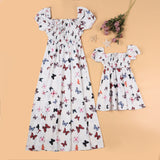 Butterfly Print puff sleeve flowy maxi dress mother-daughter matching outfit