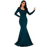 Women Sweetheart Neck Puff Sleeve Belted  Evening Dresses