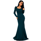 Women Sweetheart Neck Puff Sleeve Belted  Evening Dresses