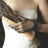 Ruffled black bridal wedding gloves