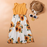 Sleeveless dress sunflower print mother-daughter matching outfit