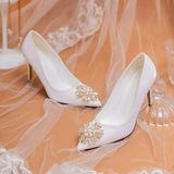 Women's satin pearl high heels bridal shoes