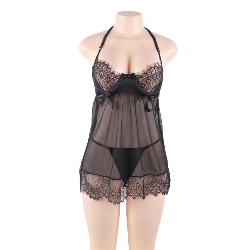 New plus size halter sexy lingerie sexy lace nightdress