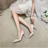 Bridal shoes pearl chain plus size high heels for women
