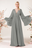 A-Line Sweep-Brush Train Chiffon Bridesmaid Dress