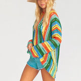 New knitted hollow beach cover-up seaside holiday short dress